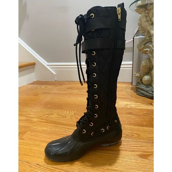 Sperry Top Sider Tall Quilted Womens Black Gold Winter Duck Boots 9045469 Size 6 - Picture 4 of 11